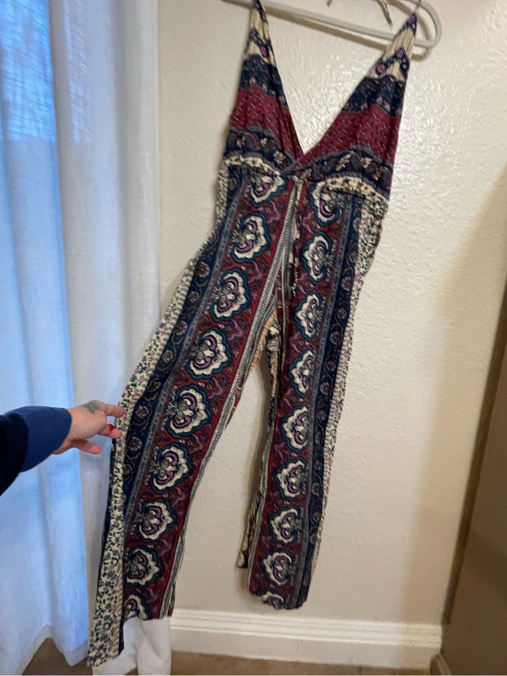 Bohemian Print halter Jumpsuit in Burgundy and Navy